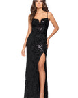 "Maisie" Sequin Lace V-Neck Floor Length Dress