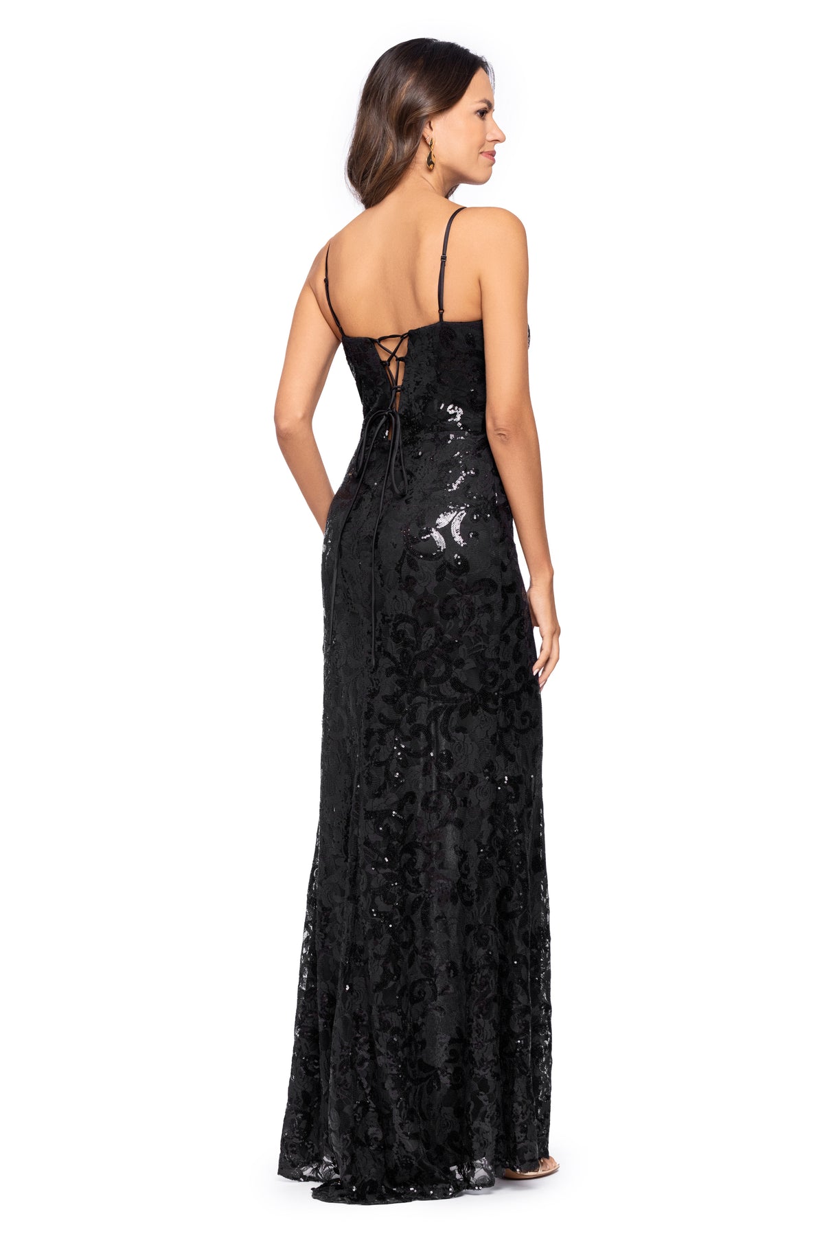 "Maisie" Sequin Lace V-Neck Floor Length Dress