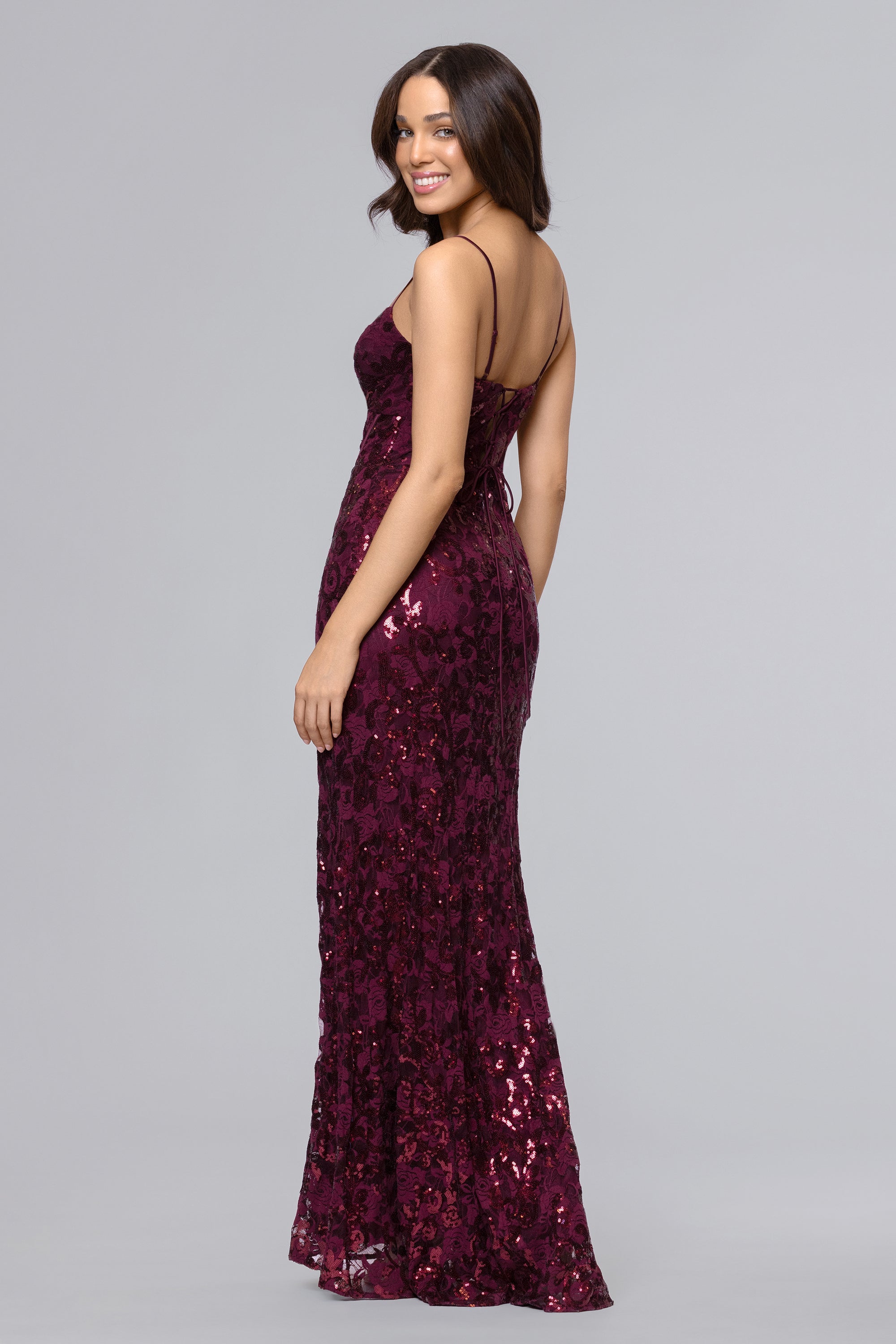 Maisie Sequin Lace V-Neck Floor Length Dress Maisie Sequin Lace V-Neck Floor Length Dress