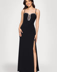 "Eliza" Scuba Stoned Spaghetti Strap Floor Length Dress