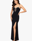 "Eliza" Scuba Stoned Spaghetti Strap Floor Length Dress