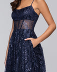"Mona" Glitter Illusion Lace Up Floor Length Dress