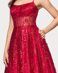 "Mona" Glitter Illusion Lace Up Floor Length Dress