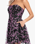 "Susan" Short Flower Mesh Strapless Dress