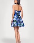 Blondie Nites "Aliyah" Satin Strapless Floral Print Short Dress