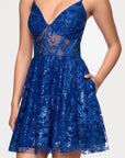 "Ruthie" Glitter Mesh V-Neck Short Dress