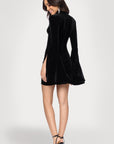 "Elizabeth" Velvet High Neck Flowy Bell Long Sleeve Short Dress