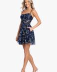 "Graclyn" Caviar Glitter Illusion Bodice Short Party Dress
