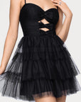 "Ollie" Mesh Tiered Cutout Bodice Sweetheart Neck Short Dress