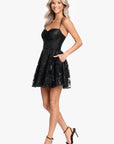 "Prue" Short Pinch Neck Glitter Party Dress