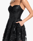 "Prue" Short Pinch Neck Glitter Party Dress