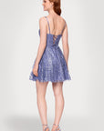 "Shayna" Glitter Mesh V-Neck Sleeveless Short Dress
