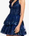 "Jacey" Mesh Sequin Embellished Halter Neck Short Dress