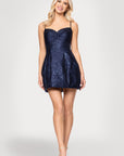 "Kennedy" Floral Metallic Jacquared Sweetheart Neckline Short Dress