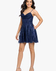 "Becky" Glitter Draped Neck Short Dress