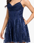 "Becky" Glitter Draped Neck Short Dress