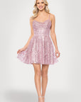 "Becky" Glitter Draoped Neck Short Dress