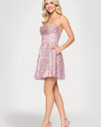 "Becky" Glitter Draoped Neck Short Dress