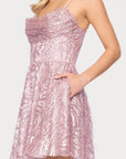 "Becky" Glitter Draoped Neck Short Dress