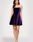 "Lisa" Velvet Strapless Bow Back Short Dress