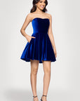 "Lisa" Velvet Strapless Bow Back Short Dress