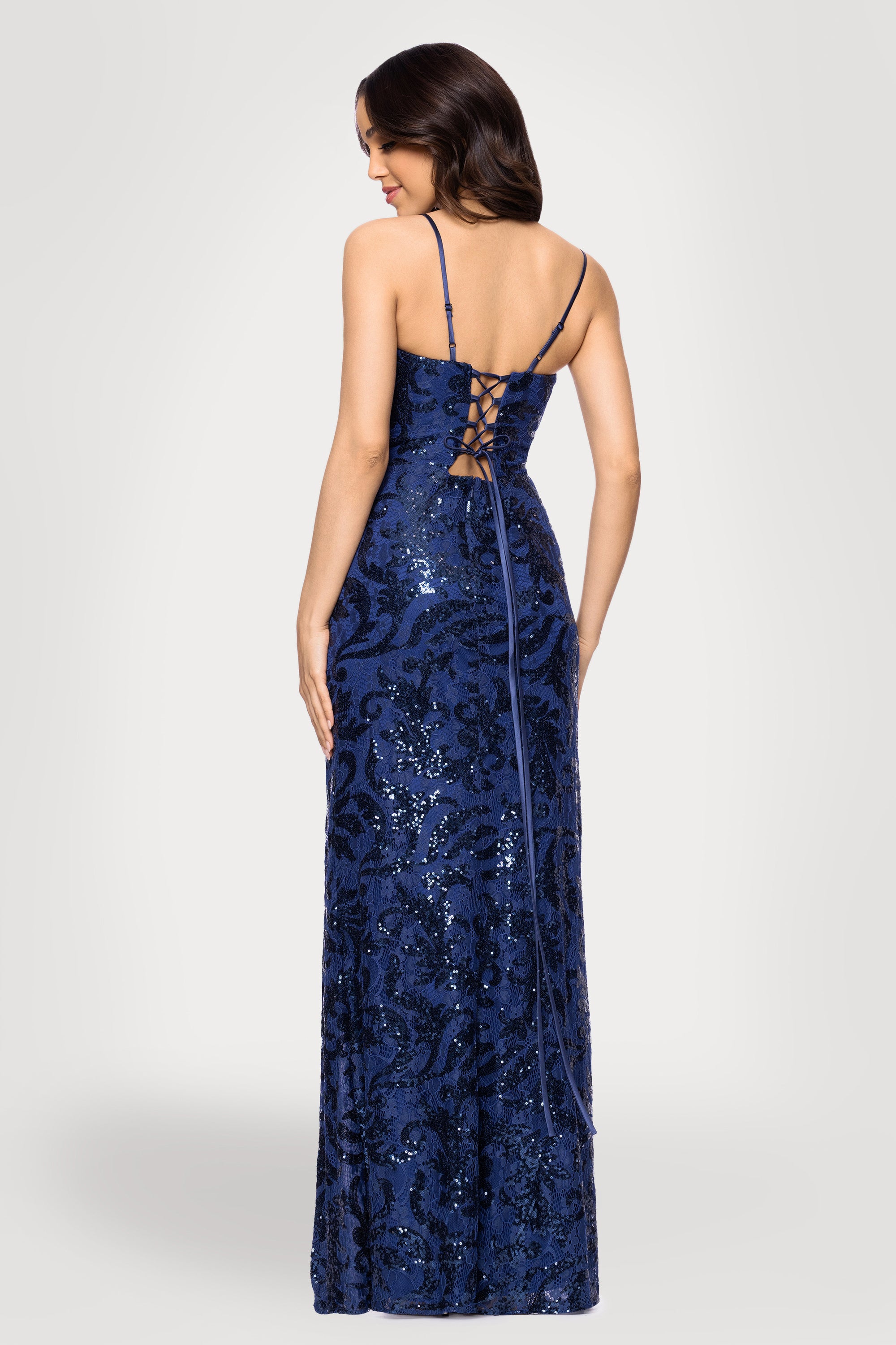 "Dora" Long Corset Sequin Lace Dress