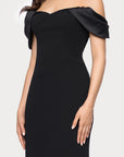 Blondie Nites "Taylor" Scuba Crepe Off the Shoulder Satin Sleeves Floor Length Dress