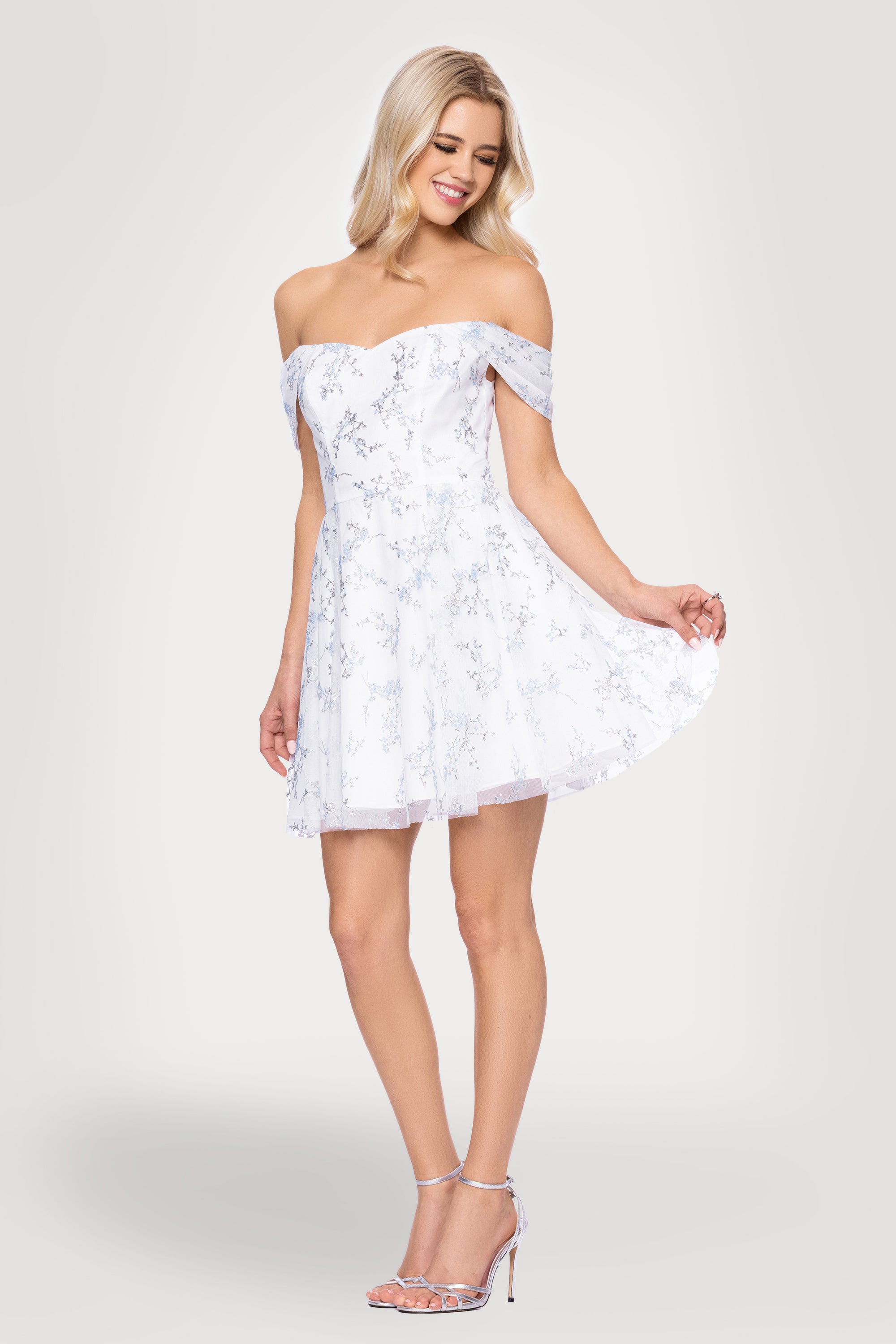 Lilly" Glitter Mesh Off the Shoulder Short Dress Blondie Nites Lilly" Glitter Mesh Off the Shoulder Short Dress Blondie Nites