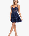 "Amanda" Short Illusion Glitter Tier Party Dress
