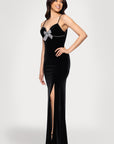 "Layla" Velvet Bow Embellished Sleeveless Floor Length Dress