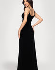"Layla" Velvet Bow Embellished Sleeveless Floor Length Dress
