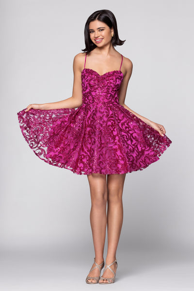 Maddison Glitter Mesh Sweetheart Neck Short Dress | Blondie Nites Hot Pink / 9
