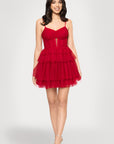"Joanie" Mesh Corset Ruffle Short Dress