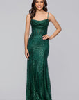 "Tracy" Glitter Drape Neck Floor Length Dress