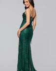 "Tracy" Glitter Drape Neck Floor Length Dress