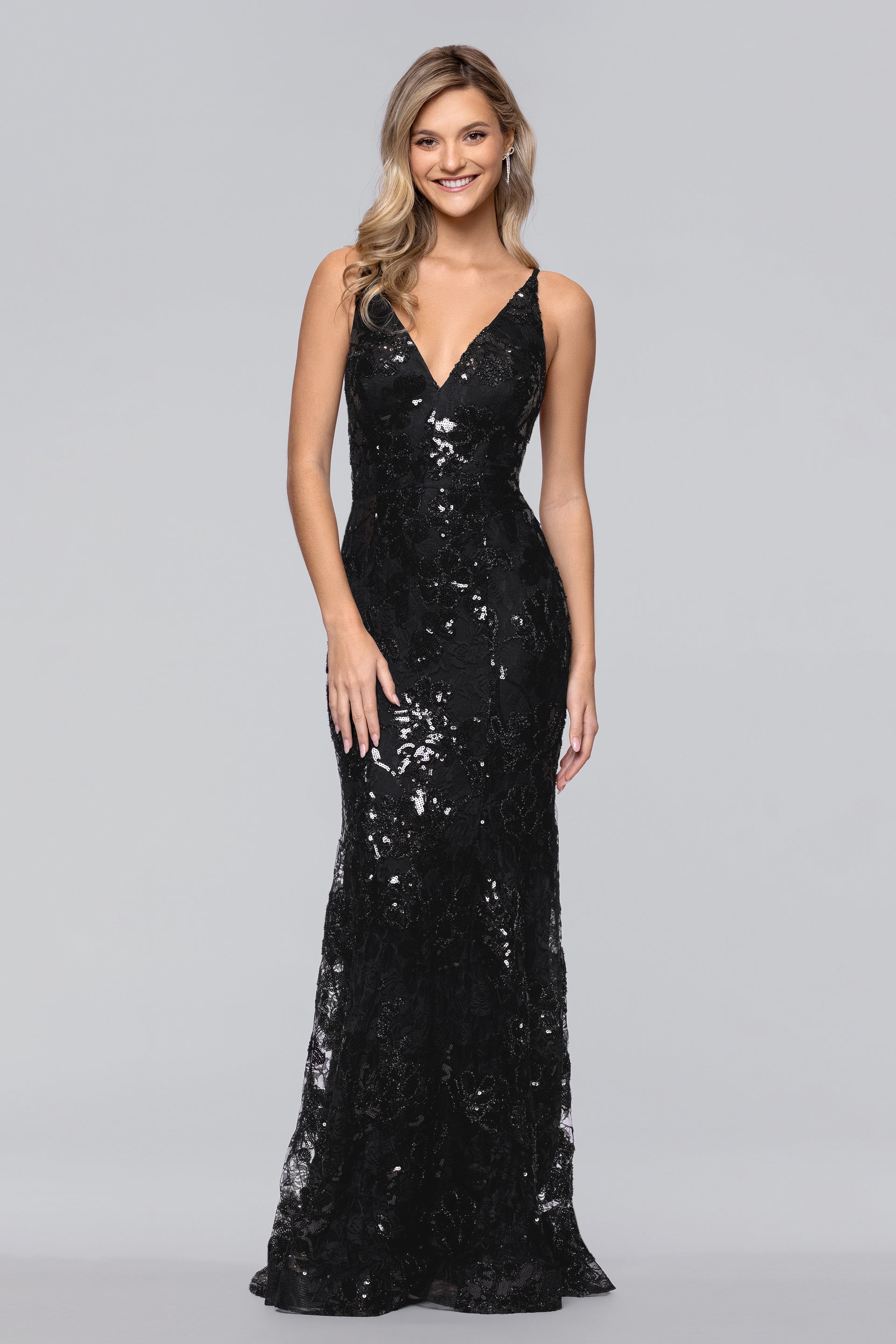 Brielle Sequin V-Neck Floor Length Dress