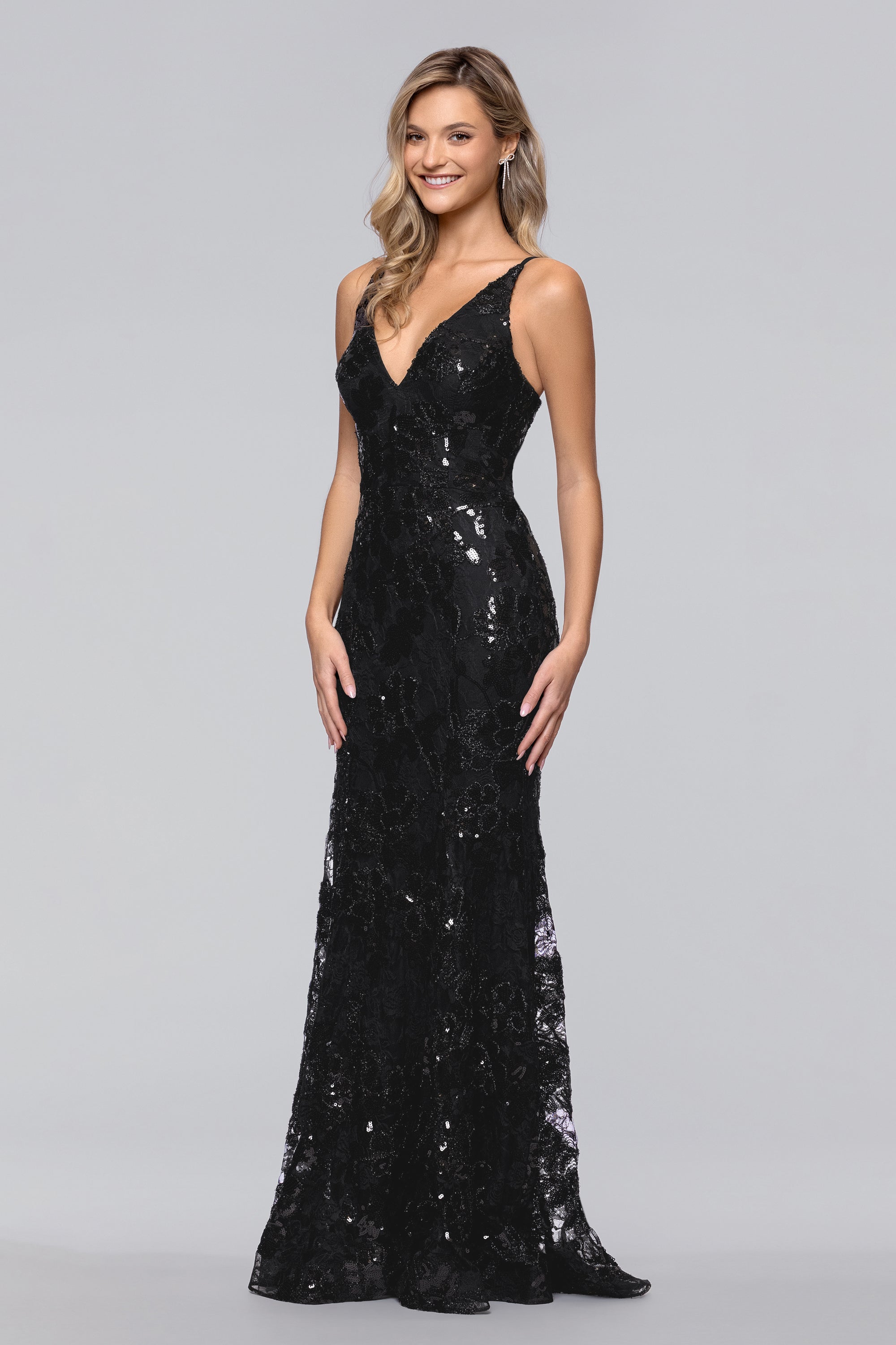 Brielle Sequin V-Neck Floor Length Dress | Blondie Nites Black / 13 Brielle Sequin V-Neck Floor Length Dress | Blondie Nites Black / 13