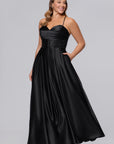 Plus "Jolie" Satin Tieback Floor Length Dress