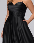 Plus "Jolie" Satin Tieback Floor Length Dress