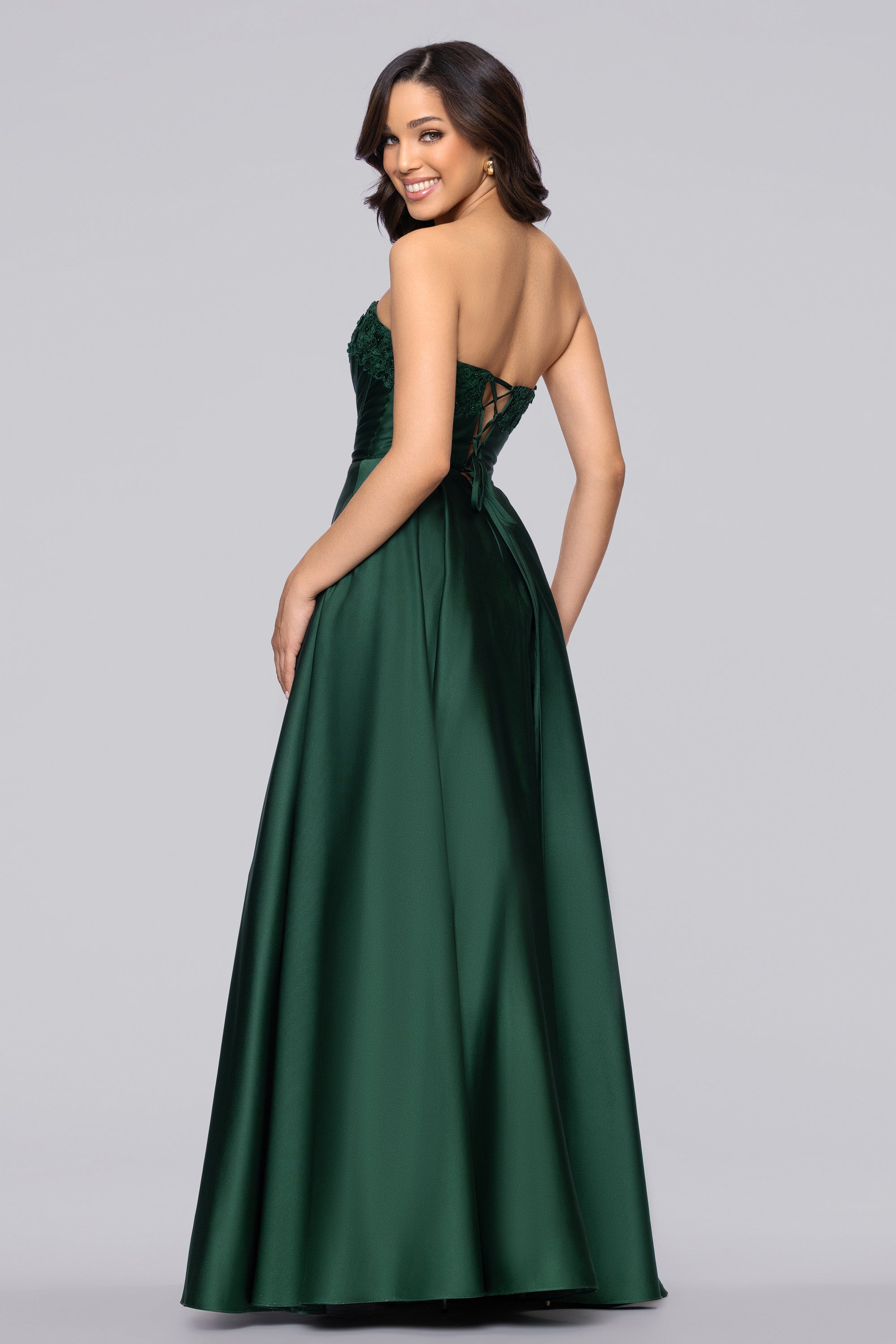 Mia" Satin Strapless A-Line Corset Floor Length Dress | Blondie Nites Mia" Satin Strapless A-Line Corset Floor Length Dress | Blondie Nites