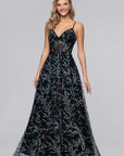 "Nyrene" Caviar Glitter Tieback Floor Length Dress