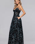 "Nyrene" Caviar Glitter Tieback Floor Length Dress