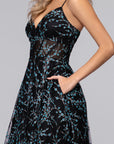 "Nyrene" Caviar Glitter Tieback Floor Length Dress