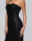 "Natalie" Glitter Corset Strapless Floor Length Dress