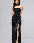 "Kylie" Satin Strapless Corset Scarf Floor Length Dress