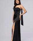 "Kylie" Satin Strapless Corset Scarf Floor Length Dress