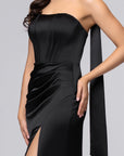 "Kylie" Satin Strapless Corset Scarf Floor Length Dress