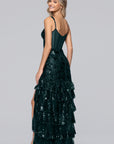 "Tinsley" Sequin and Lace Tiered Floor Length Dress