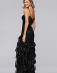 "Tinsley" Sequin and Lace Tiered Floor Length Dress