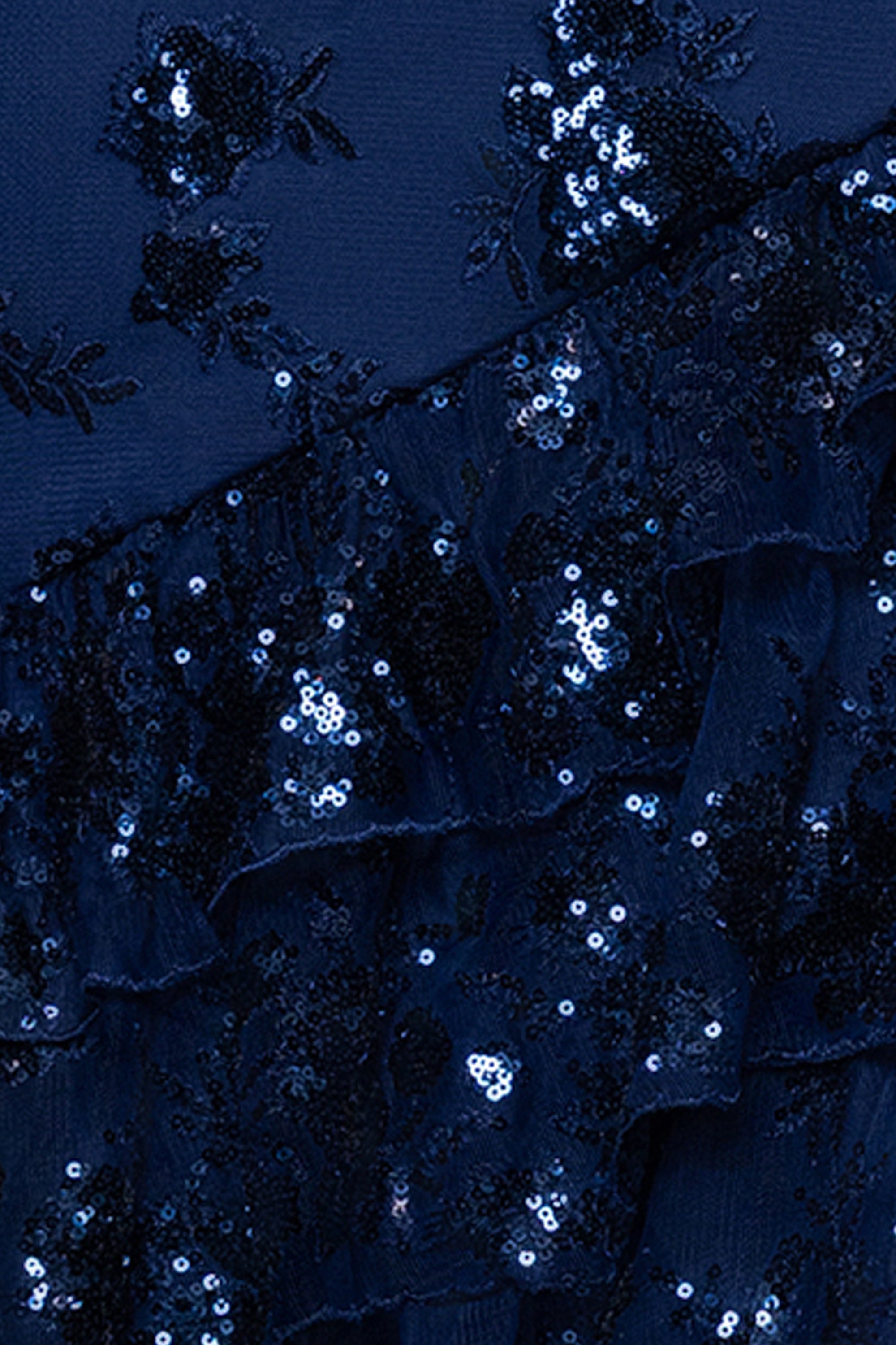 "Tinsley" Sequin and Lace Tiered Floor Length Dress